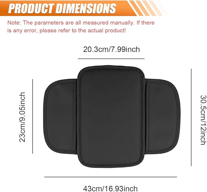 Car Center Console Cover, Leather Waterproof Auto Arm Rest Pad with Storage Bag, Scratch Resistant Middle Console Protector, Comfortable Vehicle Interior Accessories for Sedan SUV (Black)