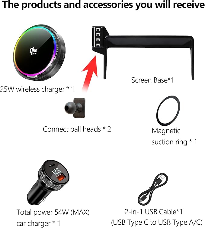 Qi2.2 25W Magnetic Car Mount Charger for 2026 Volvo XC60 Plug-in Hybrid / 2025 2026 Volvo XC90 Hybrid Accessories, for Cell Phone Holder 11.2 Inch Screen Fixed Clip with Cooling Fan