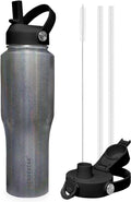 SENDESTAR 32oz Stainless Steel Water Bottle(Cold for 48 Hrs, Hot for 24 Hrs),Double Wall Vacuum Insulated Bottle with Straw Lid, Spout Lid and Flex Cap, Fit in Any Car Cup Holder TXIN-32-Laser Grey