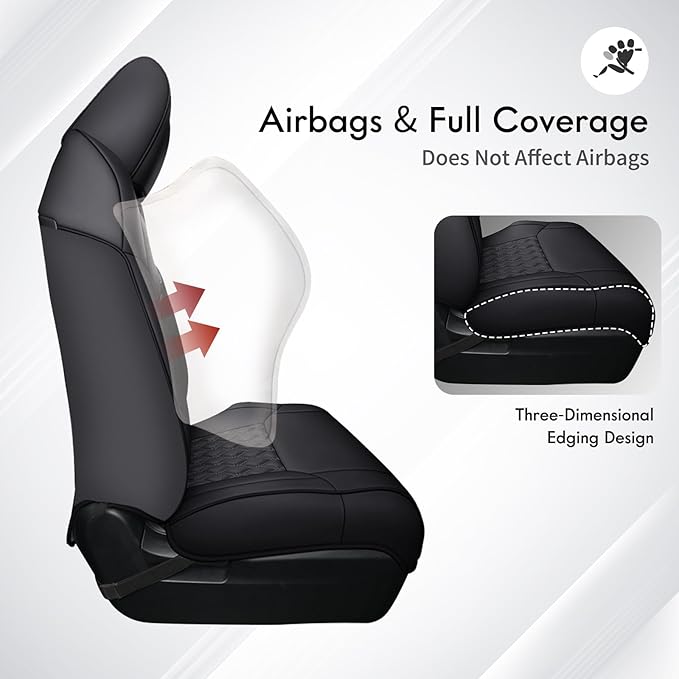 Huidasource Tacoma Front Seat Covers Fit for Toyota Tacoma 2024-2026 All Cab SR, SR5, Limited, TRD Sport/Off-Road,Trailhunter Front Row, 360° Full-wrap Leather Car Seat Cover (Front Pair/Black)