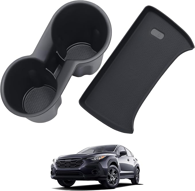 Cup Holder Insert & Wireless Charging Protective Mats for Subaru Crosstrek/Impreza 2026 2025 2024, Center Console Interior Accessories Cup Holder & Wireless Charger Cover Pad, Black