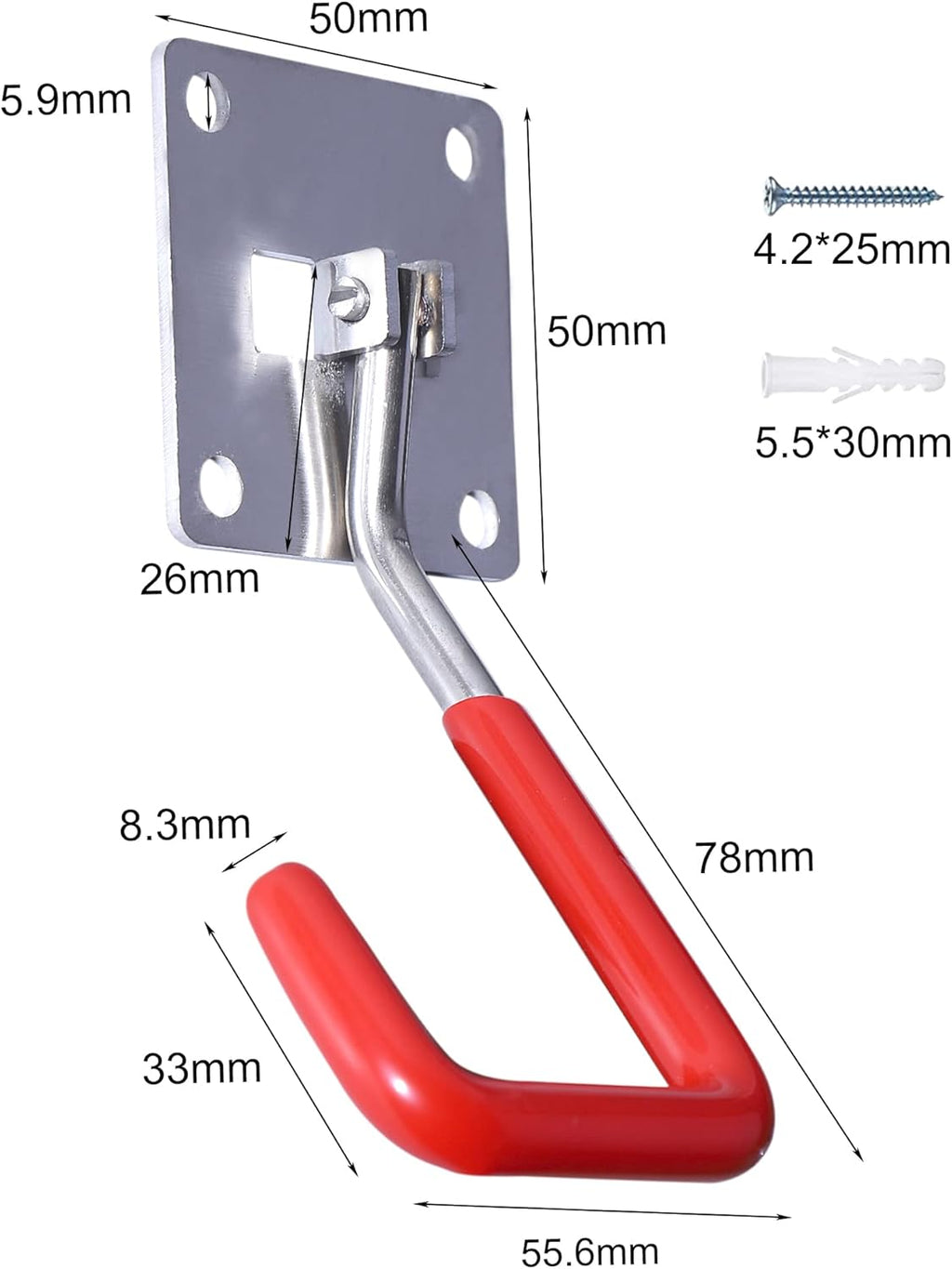 HAISHINE Stainless Steel Heavy-Duty Adjustable Wall Storage Hooks with Anti-Slip Coating for Chainsaws, Bicycle, Garden Tools (Screws and Dowels Included)