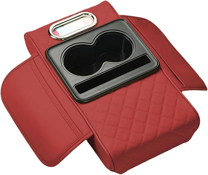 Car Armrest Cushion for Toyota Crown Majesta VI 2009-2015 2016 2017 2018, Car Center Console Cover Armrest Pad with Cup Holder and Tissue Box, Car Accessories,Red