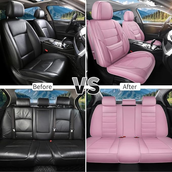 Car Seat Covers Full Set Custom Fit for Chevy Trailblazer 2021-2026 - Premium Faux Leather with Lumbar Support, Breathable, Waterproof, Anti-Slip, Durable, Easy to Install (Pink, Full Set)
