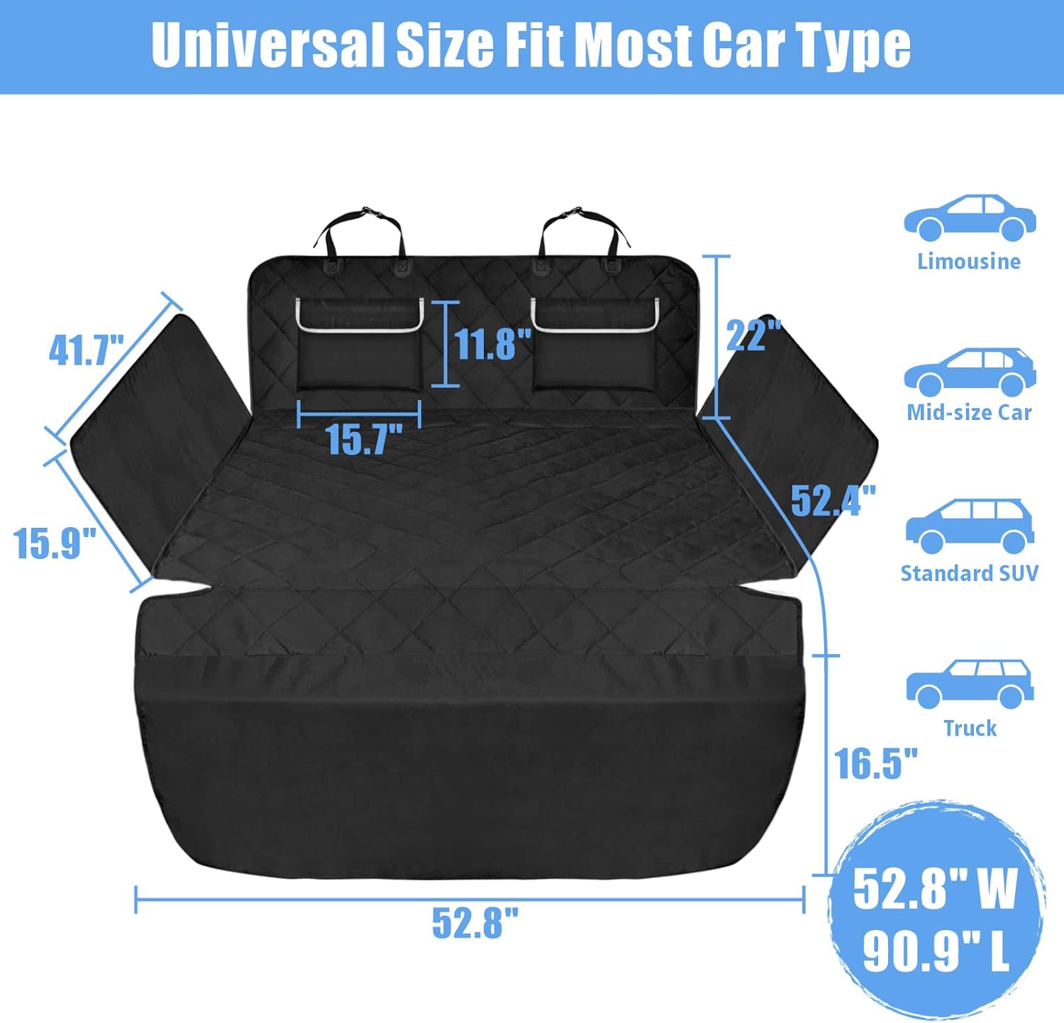 F-color SUV Cargo Liner for Dogs - Waterproof Pet Cargo Liner with Side Flaps, Comfort Dog Cargo Cover with Bumper Flap 2 Pockets, Scrachproof Non-slip Large Size Universal Fit SUVs Sedans Vans, Black