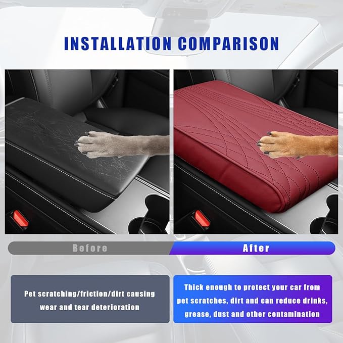 Ziciner Car Center Console Cover, Leather Memory Foam Armrest Cushion Protection Pad, Waterproof Hand Rest Pillow with Height Increase, Universal Accessory for Most Car (Wine Red #Angel)