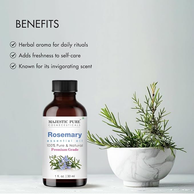 Majestic Pure Essential Oil with Glass Dropper - 100% Pure and Natural - Essential Oils for Diffuser, Aromatherapy, Soap and Candle Making, Rosemary Essential Oil, Rosemary Oil, 1 Fl Oz