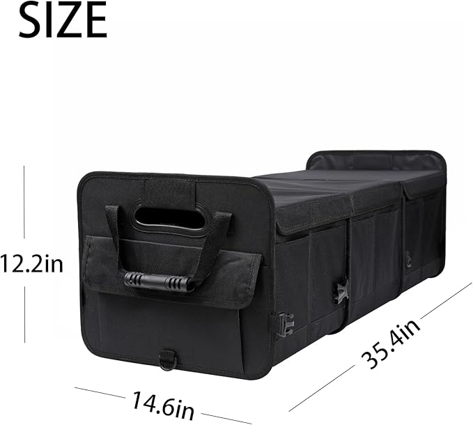 AOKJOY Car Trunk Organizer with Lid Storage Collapsible Multi Compartment Adjustable Straps for SUV, Truck, Sedan(Black) XL