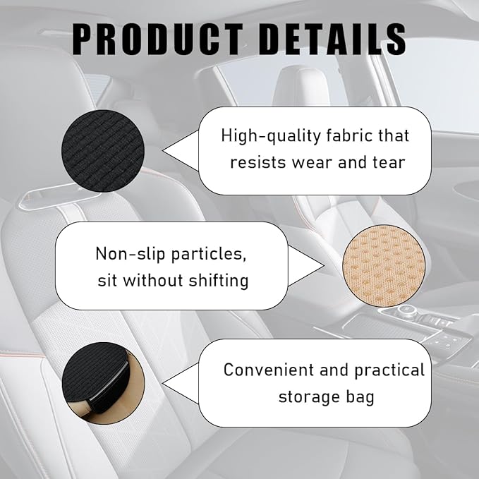 2PCS Car Seat Bottom Cover Pad, Breathable Auto Front Seat Button Cushion Mat with Pocket, Soft Comfortable Vehicle Seat Protector Pad, Universal Truck SUV Car Accessories (Black)