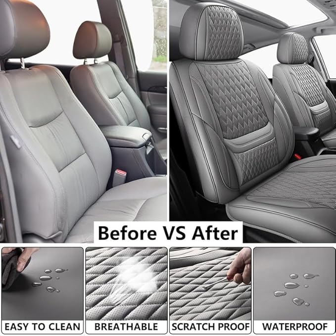Car Seat Covers Full Set Custom Fit for Buick Envision 2016-2026 - Premium Faux Leather with Lumbar Support | Breathable, Waterproof, Anti-Slip, Durable (Gray,Full Set)