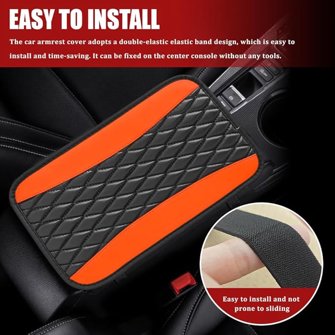 Car Center Console Cushion Pad, Armrest Cover for Car, Leather Waterproof Armrest Seat Box Cover, Auto Accessories Comfortable Arm Rest Box Cushion Pad for Most Vehicles (Orange)