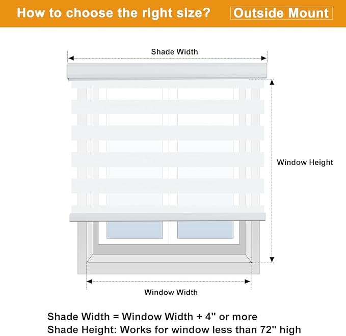 Persilux Cordless Zebra Blinds for Windows, Roller Shades for Windows (64" W x 64" H, White) Dual Layer Fabric for Day and Night,Room Darkening Shades for Home, Office, Bedroom and Living Room