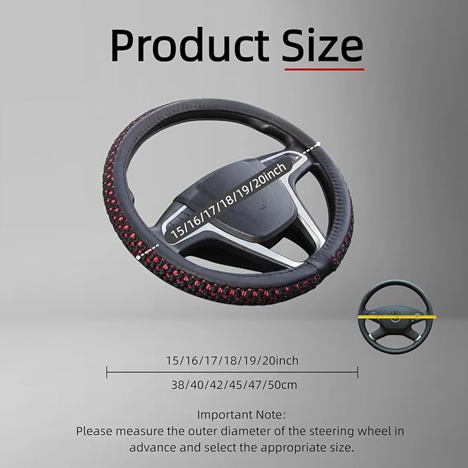 15”16”17“18“19”20 Inch Ice Silk Ventilation Multi-Style Comfy Grip Steering Wheel Cover for Truck, Bus, Big Rig Trucker,SUV， Anti-Slip Design 15-20 Inch (BlacRed, 18)