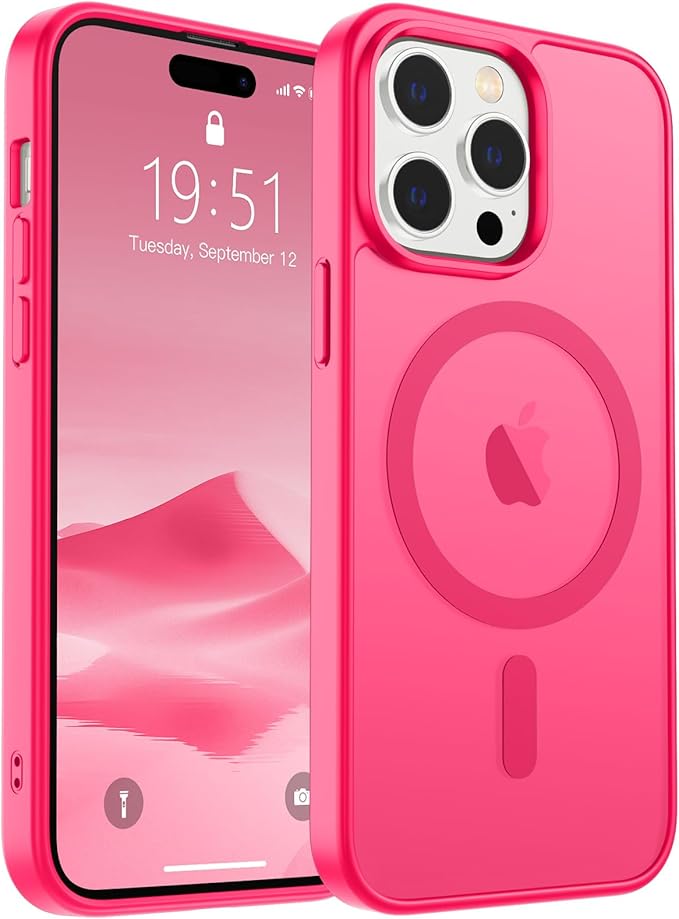 SUPFINE Magnetic for iPhone 14 Pro Case (Compatible with MagSafe) (Military Grade Drop Protection) Slim Translucent Matte Shockproof with Anti-Fingerprint Phone Case,Hot Pink