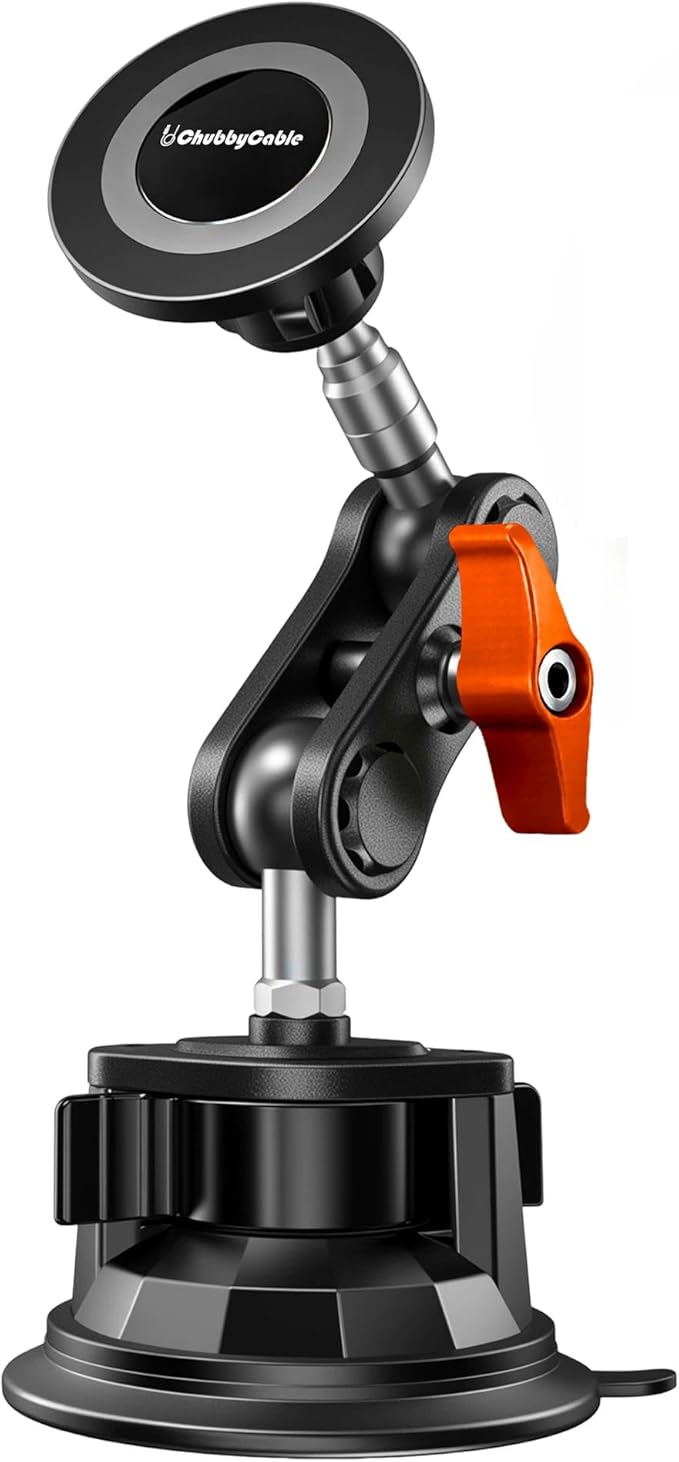 chubbycable ChubbyGrip Magnetic Car Phone Holder 360° Adjustable Car Phone Mount for Windshield, Ultra-Durable Metal Suction Cup Phone Mount for iPhone Samsung All Smartphone, Magnetic