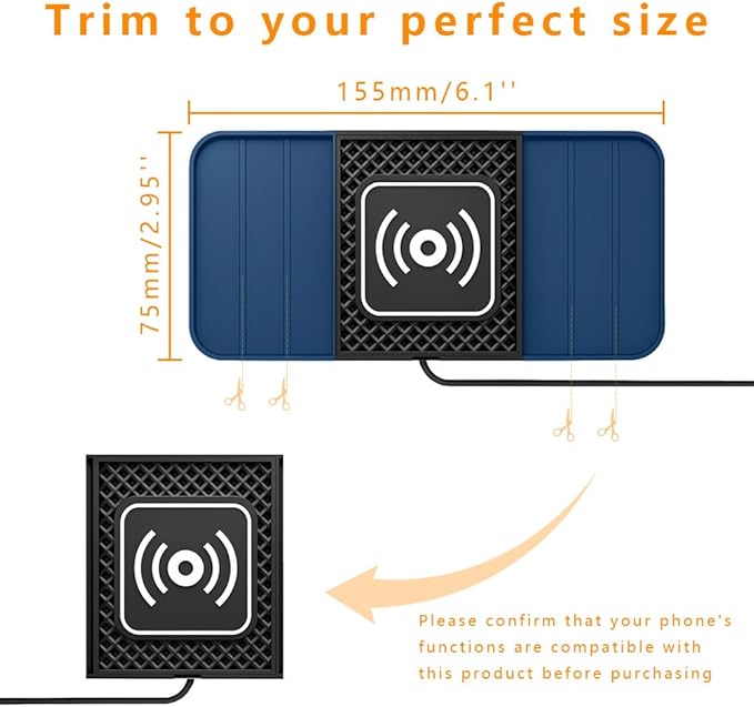 Wireless Charging Pad for Car for Chevrolet Trailblazer 2002-2009 2021-2026, DIY Trim-to-Fit Slim Non Slip Fast Charger Car Wireless Charging Pad 30CM Cable,A&30cm Type-C Plug Cable