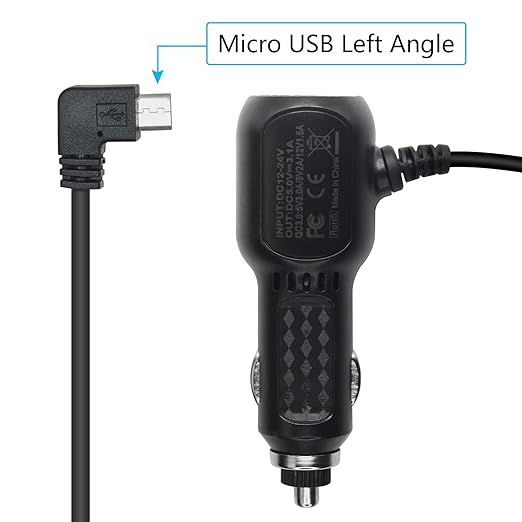 Dash Cam Micro USB Power Cable, Left Angle 90 Degree Micro USB with Dual USB Port Fast Power Supply, for 12V-24V Car and Truck Dash Cam, GPS Navigator, MP3 Player and Other USB Devices