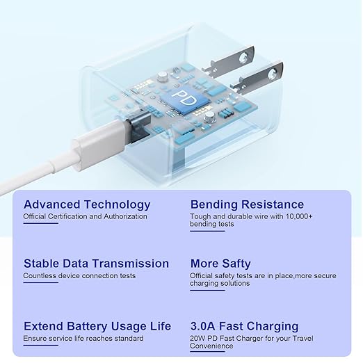 Extra Long 10FT iPhone Fast Charger,i Phone Charger Fast Charging【MFi Certified】2Pack 20W PD Fast USB C Charger Block + 10Foot i Phone Charging Cable Cord for iPhone 15/14/13/12/11/XS/XR/SE2022/8/iPad