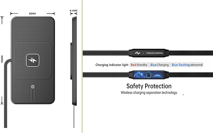 Wireless Charger Car Charging Pad,POLMXS 15W Wireless Phone Charger,RGB Cell Phone Cordless Charging Mat Compatible with iPhone 16/15/14/13/12 Galaxy S23 S22 S21 Note10(k1)