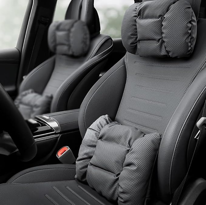 Neck Pillow Automotive Seat Cushions for Mercedes Benz C-Class Sedan W206 W205 W204 W203 W202 CL203 Sedan Saloon, Relieving Neck Stiffness Sciatica Relief Car Headrest Lumbar Pillow,Black