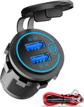 QC3.0 Dual USB 12V Outlet with Touch Switch: 12 Volt Marine Socket Golf Cart USB Port DC Car Charger Waterproof Power Adapter Cigarette Lighter Mount Fast Charge for Boat Motorcycle ATV RV