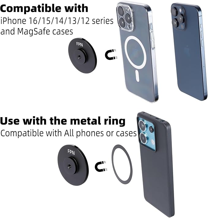 All-Metal Magnetic Phone Holder for Magsafe, Magnet Phone Mount with Super Clamp for Spin Bike/Microphone Stand/Cart/Railing/Handlebar/Dia 0.4-2" Rod, Compatible with iPhone 16 15 14 13 12 Series