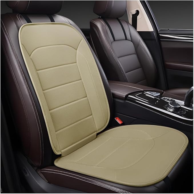 Car Seat Cushion, Leather Soft Breathable Non-Slip Vehicle Front Driver Seat Cover Pad, Comfortable Auto Interior Chair Protector Cushion, Universal for Truck SUV Sedan (Beige)
