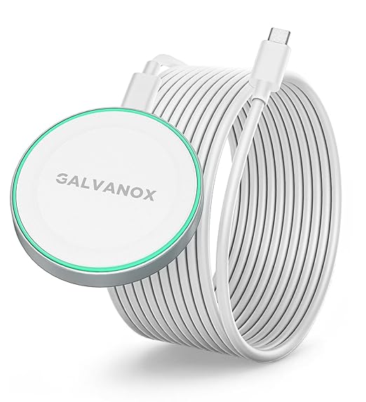 GALVANOX Compatible with MagSafe Wall Mounted Magnetic Wireless Charger, (15W) Fast Charging, Stick-on Adhesive Design with Removable USB-C Cable (5FT) White