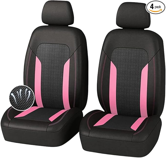 4PCS Cooling Car Seat Covers,Breathable Front Seat Covers with Mesh Construction and Foam Padding,Car Seat Protector to Reduce Back Sweating,Universal Car Interior for Car SUV (Pink)