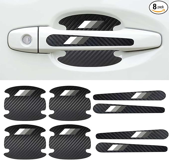 8PCS Stylish Car Scratch Protectors, Tri-Color 3 Colors Carbon Fiber Bowl Sticker, Universal Paint Guard Cover, Personalized Door Handle Cup Protector