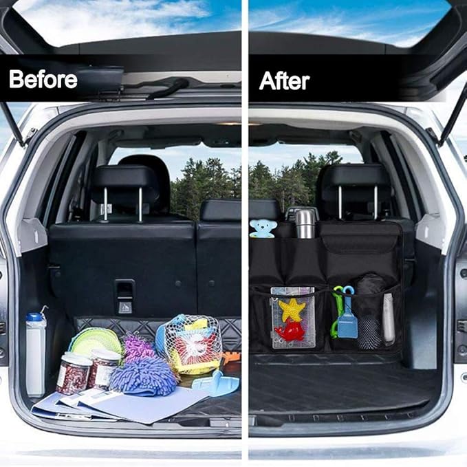 Big Ant Back Seat Trunk Organizer,Space Saving Car Trunk Storage Organizer with Lid Keep your Trunk Clean and Tidy 8 Large Pockets Car Organizer for Kids,Travel (34 x 18 inch)
