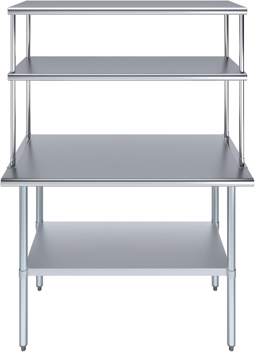 Amgood Stainless Steel Work Table Double Tier Overshelf | Metal Kitchen Prep Table & Shelving Combo | NSF (24" x 48" Work Table + 18" Overshelf)