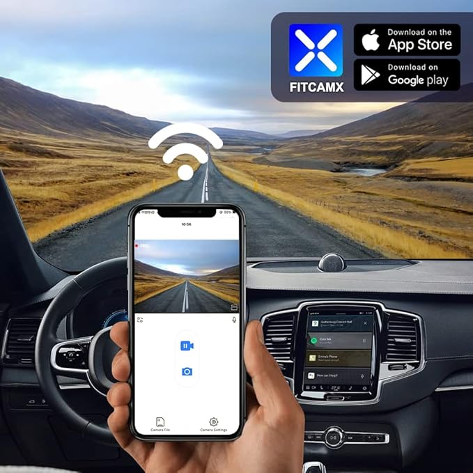 Fitcamx Front 2K+Rear 1080P Dash Cam Adapts for for Volvo XC90 2023-2026 Plug-in Hybrid B5 B6 T8 (Model B), OEM Style, Dual HD Video, WiFi & APP, Loop Recording, G-Sensor, Easy to Use, 64GB Card