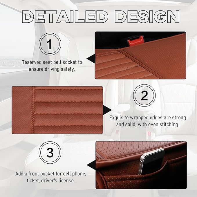 Car Front Bottom Seat Cover, PU Leather Full Wrap Bottom Seat Cushion with Storage Bag, Front Car Bottom Seat Pad Fits for 95% Vehicle, Universal Interior Car Accessories (Black)