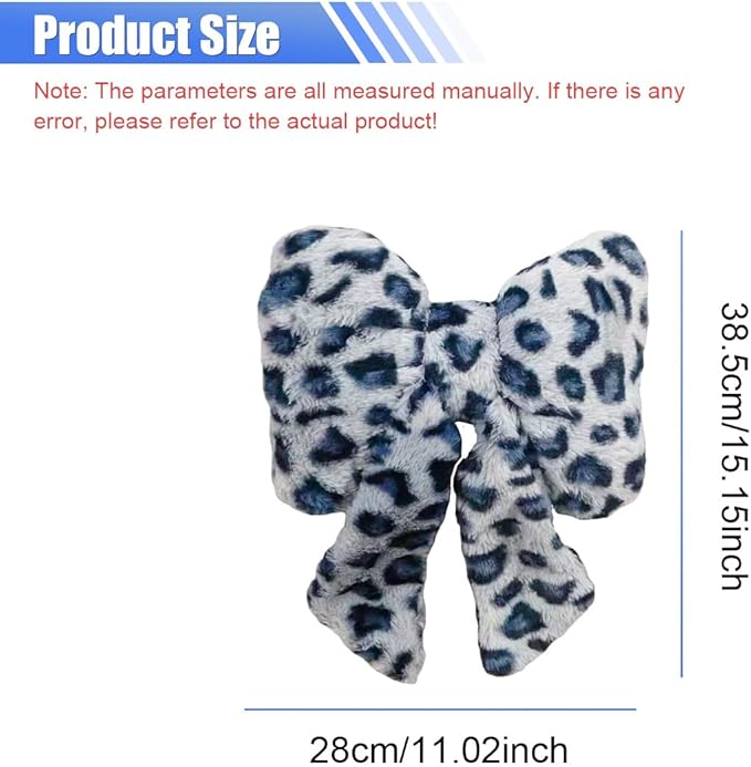 2PCS Cute Bow Car Headrest Pillow, Soft Breathable Leopard Plush Car Neck Support Pillow, Comfortable Warm Ergonomic Auto Interior Head Rest Cushion for Women, Girl (Blue)