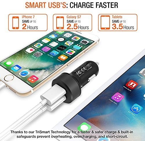 Trianium Car Charger 24W (2 Pack) Dual Charger Adapter, AtomicDrive SmartUSB Compatible iPhone 12 11 Pro Max/XR/XS Max/X/8/7/6s/6 Plus, iPad Pro/Air2/Mini,Galaxy S20,Note,LG,Nexus,HTC,Huawei,and More