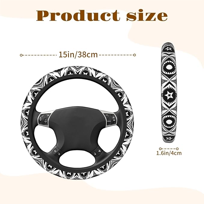 Steering Wheel Cover Accessories Neoprene Cover, Breathable Non-Slip Easy to Install Suitable for Women Men, 14.5-15.5 Inch for Car SUV Van Truck Universal - Boho Art