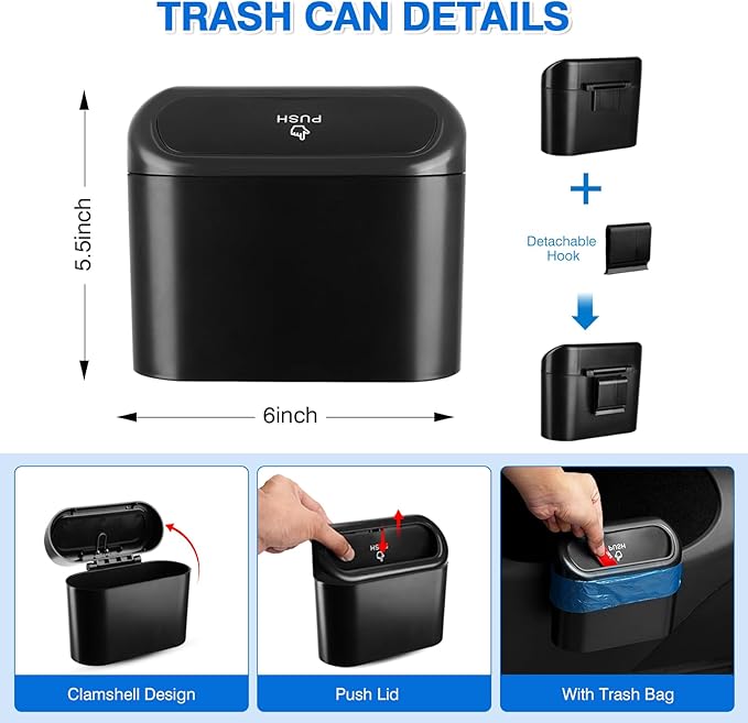 Canvcle Door Side Storage Box and Trash Can for 2024 2025 2026 Refresh Tesla Model 3 Highland Accessories Front Rear Door Insert Slot Storage Tray Organizer Protector Garbage Bin with Trash Bags 6PCS