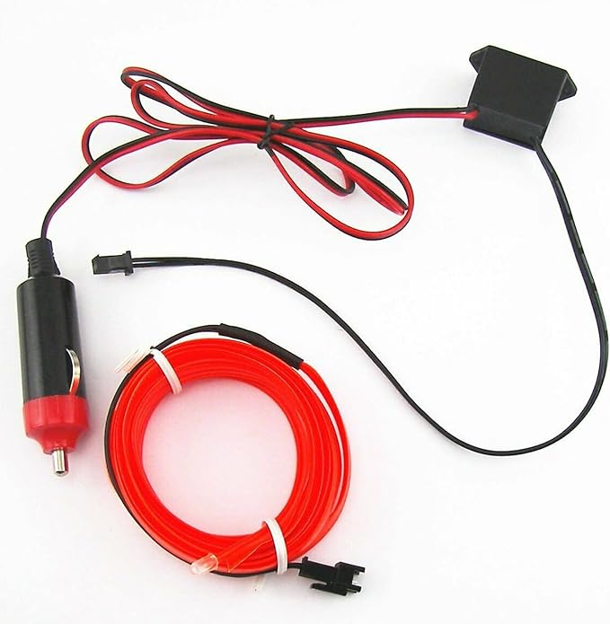 Riloer El Wire Lights for Car, Interior Neon Lights Strip Car LED Strip Light Interior for Car Garden Party Decoration, Car Ambient Lighting Kits, 3m/9.8ft Red LED