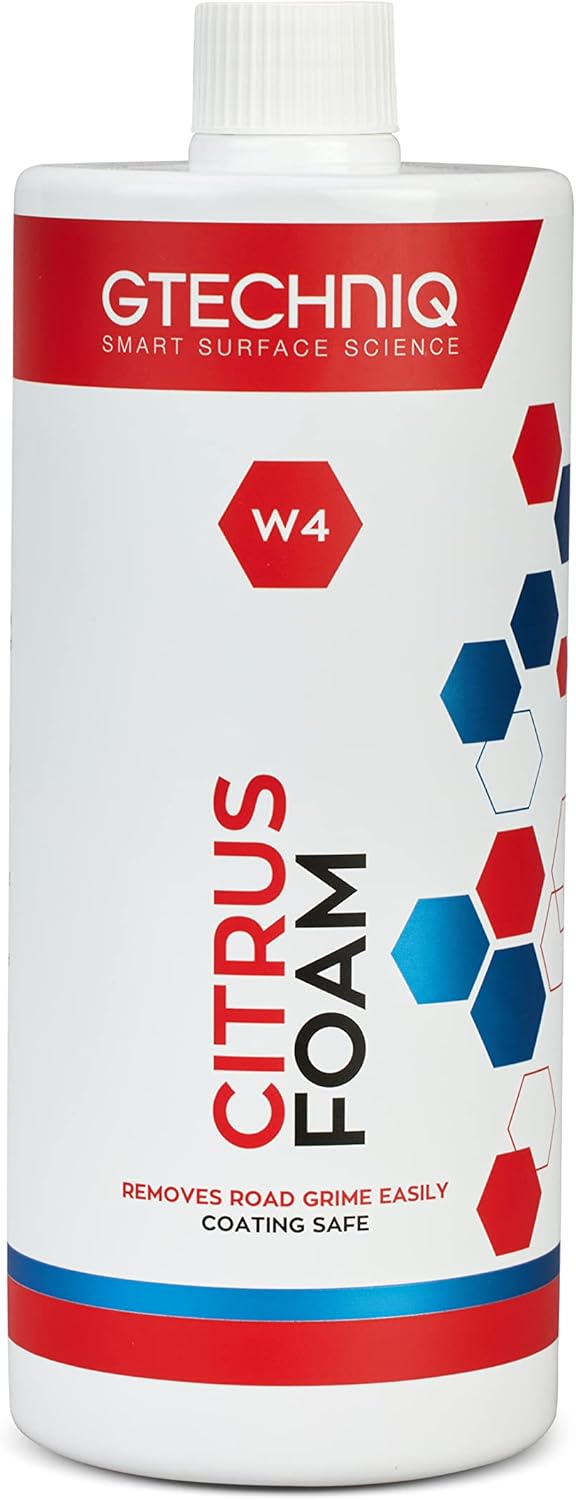 Gtechniq - W4 Citrus Foam - High Content Foaming Agent, Removes Dirt and Road Grime, Non-Caustic Formula, Maximum Gloss Retention Snow Foam (1 Liter)