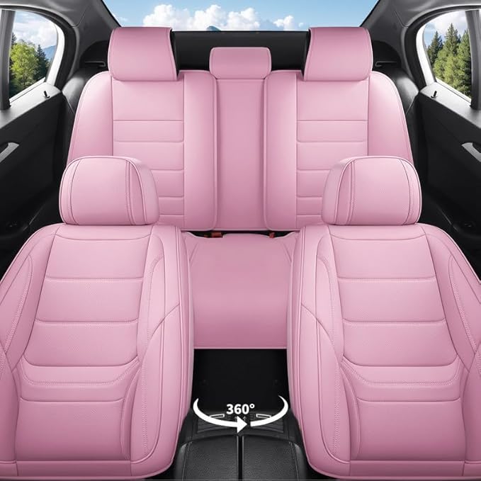 Car Seat Covers Custom Fit for Chevrolet/Chevy Spark 2012-2022, Premium Faux Leather Waterproof Car Seat Protectors with Lumbar Support, Breathable Anti-Slip Easy to Install(Pink,Full Set)