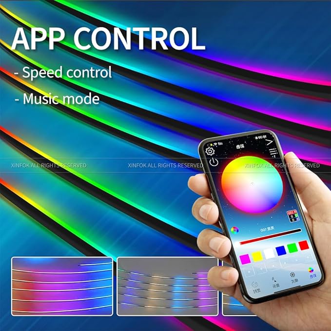 Ambient Lighting Car Led Lights Interior with APP, USB Powered Acrylic Neon Flexible Strip Fiber Optic LED Ambient Lighting kit,4 in 1 Car Center Console Dashboard RGB Sound Active Music Lights Sync