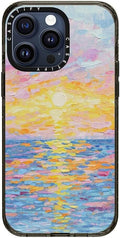 CASETiFY Impact Case for iPhone 15 Pro Max [4X Military Grade Drop Tested / 8.2ft Drop Protection/Compatible with Magsafe] - Paint Prints - Frosted Sunset - Clear Black