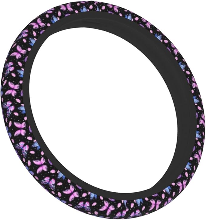 Purple Butterfly Steering Wheel Cover - Beauty Butterfly Wheel Cover Anti-Slip Breathable Universal for 15 Inch Car Steering Wheel Cover with 2 Pieces Car Coasters Suitable for Men Women