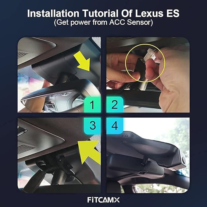 Fitcamx 4K Dash Cam Suitable for Lexus ES 2019-2025 ES350 ES300h F Sport ES250, OEM Style, 2160P UHD Video, Built-in WiFi & APP, Loop Recording, G-Sensor, Plug&Play, 64GB Card