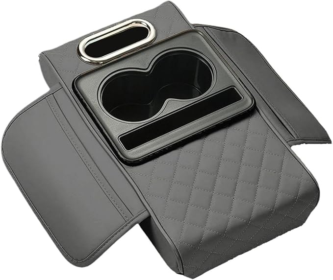 Car Center Console Pad PU Leather Armrest Organizer with Tissue Box Slot for Vehicles, Style D