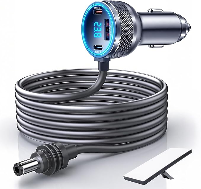 Starlink Mini Cable, 4-in-1 Starlink Mini Car Charger DC Power Cable + 12V-48V Cigarette Lighter Adapter with Digital Display, USB-C PD 45W and Dual USB-A 35W Ports for Cars, Suitable for Car (16.4FT)