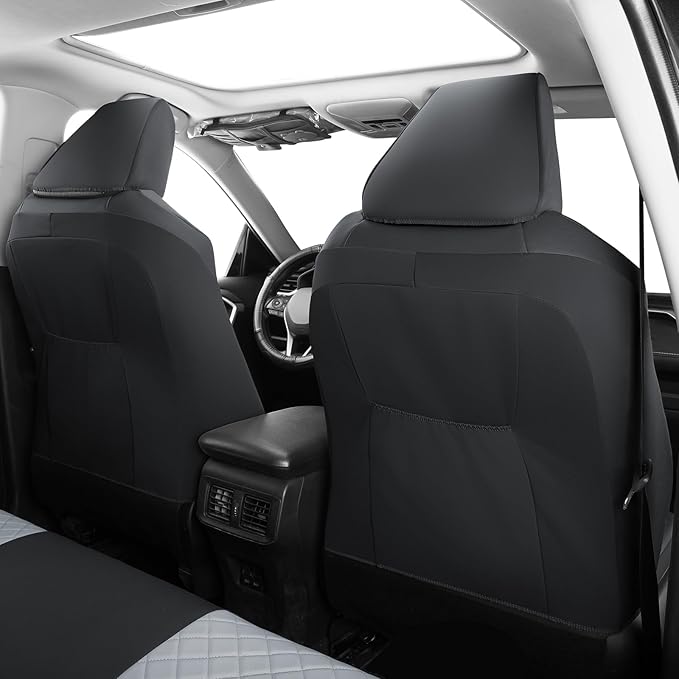 GIANT PANDA Customized Full Set Car Seat Covers Fit for Toyota Rav4 2019 2020 2021 2022 2023 2024 2025 Rav 4 XLE,LE,XLE Premium,Limited(Non-Hybrid & Adventure,TRD-Off),Front & Rear/Back (Black+Gray)