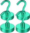MIKEDE Magnetic Hooks Heavy Duty, 80LB Strong Magnet with Hook for Fridge, Super Neodymium Extra Strength Industrial Hooks for Hanging, Magnetic Hanger for Toolbox, Cruise, Grill(Green,4 Pack)