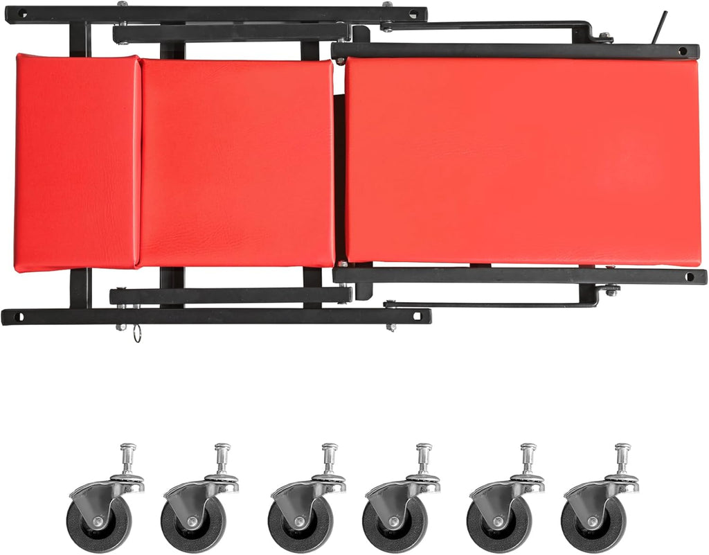 TCE 36" Rolling Foldable Automotive Creeper, 2-in-1 Garage Shop Creeper, Car Creeper,for Auto Repair, 300 Lbs Capacity, Red, TAM6505RU Torin
